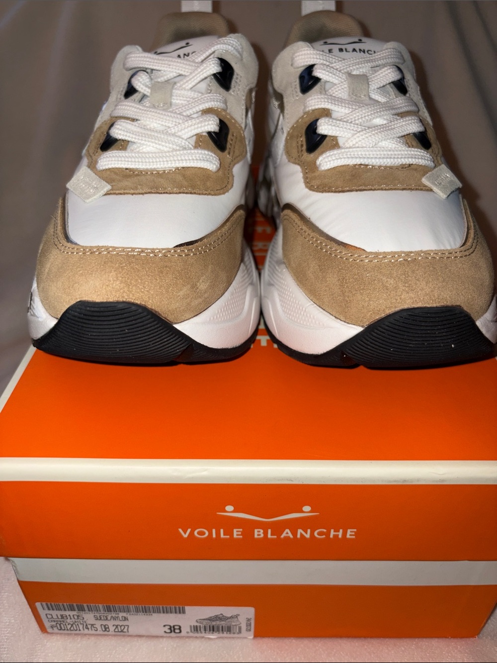 NWT VOILE BLANCHE CLUB105 Suede and Nylon Sneaker in Caramel - White - Picture 8 of 14